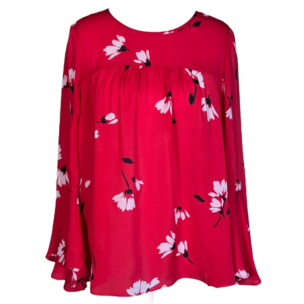 Joie Red Floral Print Bell Sleeve Blouse Top Size S‎ Silk